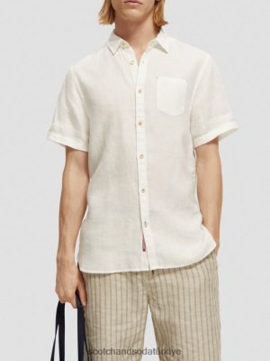 Scotch & Soda Türkiye | Scotch & Soda Kısa kollu cepli keten gömlek erkekler F4B4N340 beyaz