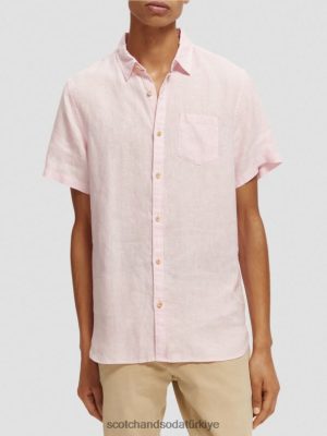 Scotch & Soda Türkiye | Scotch & Soda Kısa kollu cepli keten gömlek erkekler F4B4N342 gül