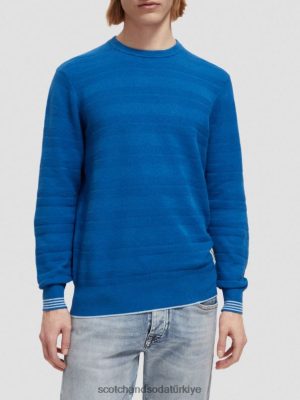 Scotch & Soda Türkiye | Scotch & Soda Keten karıştırılmış mürettebat sweatshirt erkekler F4B4N658 Rivera mavisi