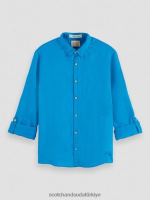 Scotch & Soda Türkiye | Scotch & Soda Kol ayarlı keten gömlek erkekler F4B4N291 iris mavisi