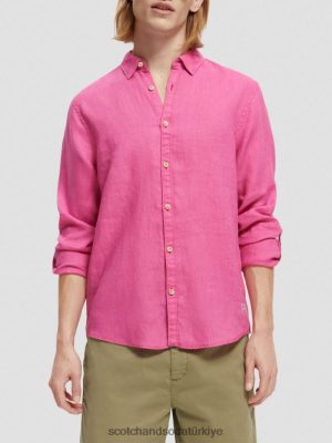 Scotch & Soda Türkiye | Scotch & Soda Kol ayarlı keten gömlek erkekler F4B4N292 cerise