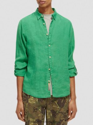 Scotch & Soda Türkiye | Scotch & Soda Kol ayarlı keten gömlek erkekler F4B4N293 Amazon Green