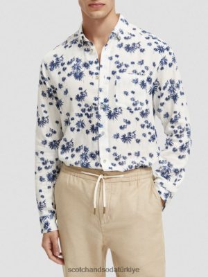 Scotch & Soda Türkiye | Scotch & Soda Kollu ayarlı düzenli fit bağlı gömlek erkekler F4B4N334 Beyaz havai fişek aop