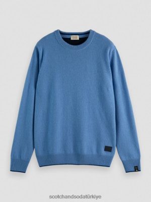 Scotch & Soda Türkiye | Scotch & Soda Kontrast Kesilmiş Kaşmir Crewneck Sweater erkekler F4B4N638 gökyüzü