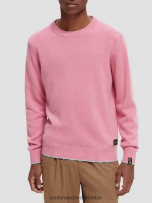 Scotch & Soda Türkiye | Scotch & Soda Kontrast Kesilmiş Kaşmir Crewneck Sweater erkekler F4B4N639 pembe melange