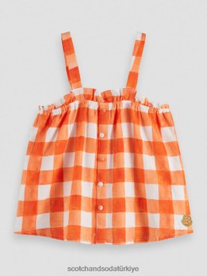 Scotch & Soda Türkiye | Scotch & Soda Kontrol edilen keten karıştırılmış üst çocuk F4B4N746 Papaya Bistro Kontrolü