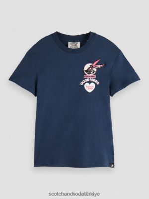 Scotch & Soda Türkiye | Scotch & Soda Looney Tunes Skate-Fit Organik Pamuklu Artwork T-Shirt çocuk F4B4N789 gece
