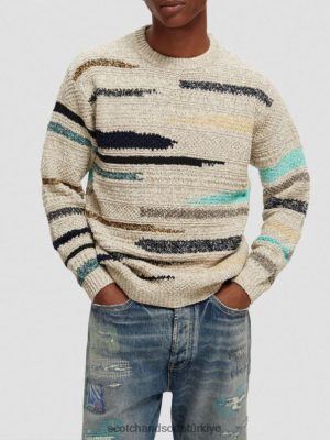 Scotch & Soda Türkiye | Scotch & Soda Melange Jakard Çizgili Crewneck Sweater erkekler F4B4N630 Combo A