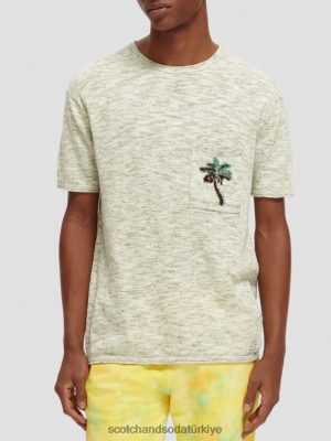 Scotch & Soda Türkiye | Scotch & Soda Melange Pocketed Artwork T-Shirt erkekler F4B4N415 Ordu melange