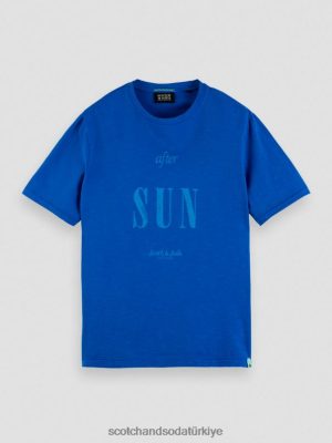 Scotch & Soda Türkiye | Scotch & Soda Organik Jersey Artwork T-Shirt erkekler F4B4N366 iris mavisi