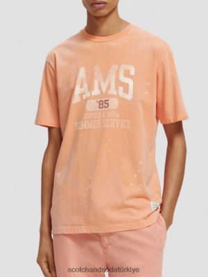 Scotch & Soda Türkiye | Scotch & Soda Organik pamuklu grafik tişört erkekler F4B4N468 somon turuncu