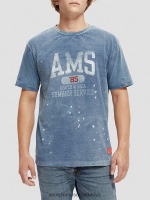 Scotch & Soda Türkiye | Scotch & Soda Organik pamuklu grafik tişört erkekler F4B4N469 yıkanmış çivit