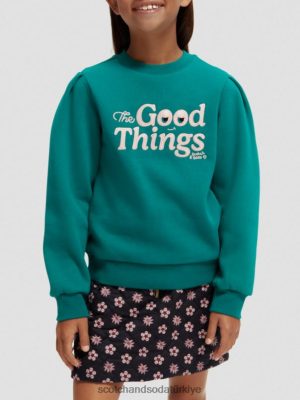 Scotch & Soda Türkiye | Scotch & Soda Pileli kollu sanat eseri sweatshirt çocuk F4B4N751 tavus kuşu