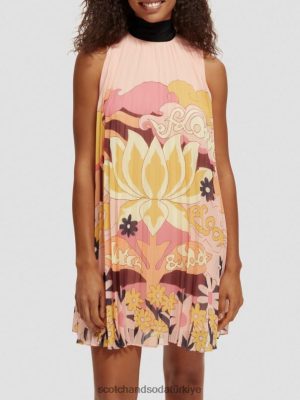 Scotch & Soda Türkiye | Scotch & Soda Pileli mini elbise kadınlar F4B4N35 allık şeftali