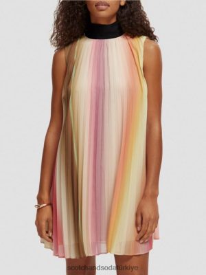 Scotch & Soda Türkiye | Scotch & Soda Pileli mini elbise kadınlar F4B4N36 gökkuşağı ombre
