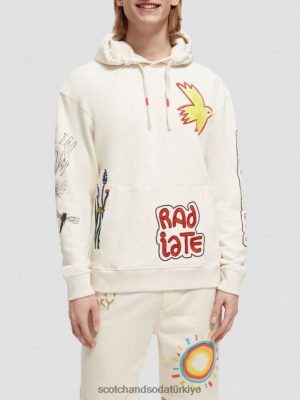 Scotch & Soda Türkiye | Scotch & Soda Rahat Fit Artwork Hoodie erkekler F4B4N548 Beyaz kapalı