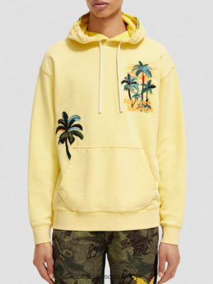Scotch & Soda Türkiye | Scotch & Soda Rahat Fit Artwork Hoodie erkekler F4B4N552 güneş ışığı
