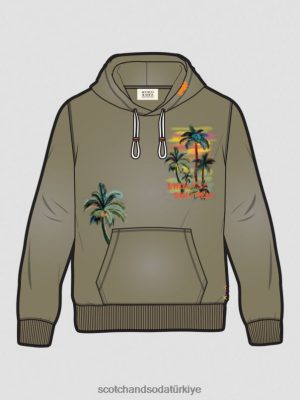 Scotch & Soda Türkiye | Scotch & Soda Rahat Fit Artwork Hoodie erkekler F4B4N553 haki