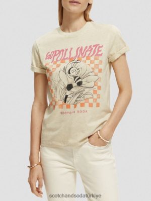 Scotch & Soda Türkiye | Scotch & Soda Rahat Fit Artwork Organik Pamuk T-Shirt kadınlar F4B4N81 yulaf ezmesi
