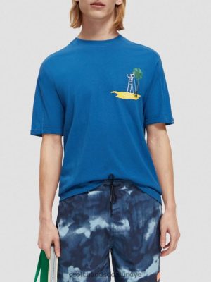 Scotch & Soda Türkiye | Scotch & Soda Rahat Fit Artwork T-Shirt erkekler F4B4N421 Riviera mavisi
