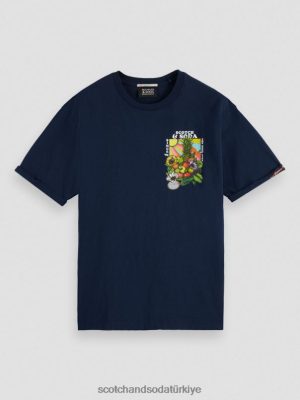 Scotch & Soda Türkiye | Scotch & Soda Rahat Fit Artwork T-Shirt erkekler F4B4N457 donanma