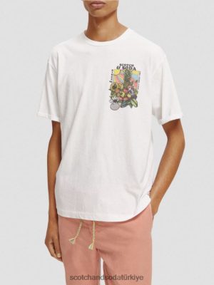Scotch & Soda Türkiye | Scotch & Soda Rahat Fit Artwork T-Shirt erkekler F4B4N459 beyaz