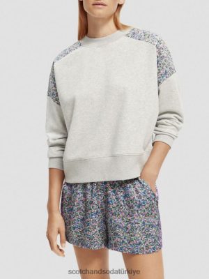 Scotch & Soda Türkiye | Scotch & Soda Rahat Fit Kapitone Panel Sweatshirt kadınlar F4B4N211 gri melanj