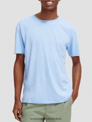 Scotch & Soda Türkiye | Scotch & Soda Rahat Fit Raw Edge T-Shirt erkekler F4B4N383 deniz mavisi