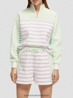 Scotch & Soda Türkiye | Scotch & Soda Rahat Fit Yarım Zip Sweatshirt kadınlar F4B4N229 çizgili