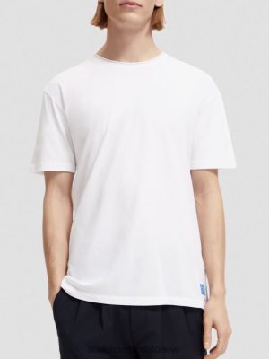 Scotch & Soda Türkiye | Scotch & Soda Rahat Fit çiğ kenarı organik pamuklu tişört erkekler F4B4N454 beyaz