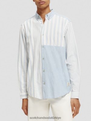 Scotch & Soda Türkiye | Scotch & Soda Rahat Uygun Hafif Karışık Chambray Gömlek erkekler F4B4N314 deniz mavisi