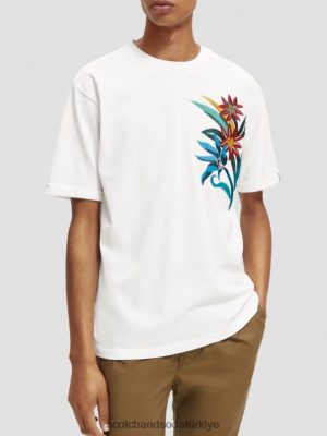 Scotch & Soda Türkiye | Scotch & Soda Rahat Uygun Organik Floral Embroidered T-Shirt erkekler F4B4N353 beyaz