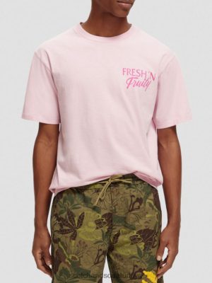 Scotch & Soda Türkiye | Scotch & Soda Rahat uygun grafik tişört erkekler F4B4N455 taş pembe