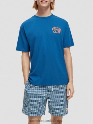 Scotch & Soda Türkiye | Scotch & Soda Rahat uygun grafik tişört erkekler F4B4N456 Riviera mavisi