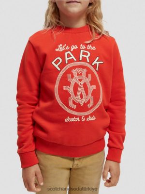 Scotch & Soda Türkiye | Scotch & Soda Sanat Crewneck Organik Pamuk Sweatshirt çocuk F4B4N775 domates