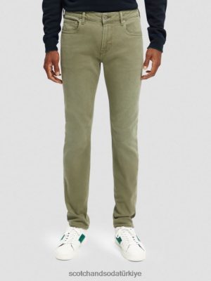 Scotch & Soda Türkiye | Scotch & Soda Skim Super Slim Fit giysi boyalı kot pantolon erkekler F4B4N582 askeri yeşil
