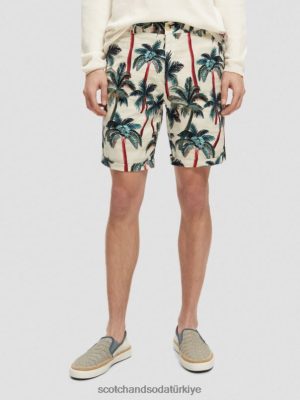 Scotch & Soda Türkiye | Scotch & Soda Stuart baskılı chino şort erkekler F4B4N623 Beyaz Palmiye Ağaçları Aop
