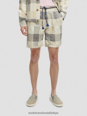 Scotch & Soda Türkiye | Scotch & Soda Twilt Rahat Uygun Pileli Kontrollü Şort erkekler F4B4N609 Mavi Çek