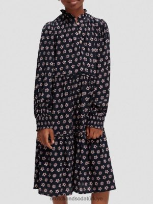 Scotch & Soda Türkiye | Scotch & Soda Uzun kollu baskılı midi elbise çocuk F4B4N725 gece patchwork çiçeği