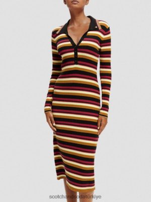 Scotch & Soda Türkiye | Scotch & Soda Uzun kollu kaburga örgü polo midi elbise kadınlar F4B4N13 siyah