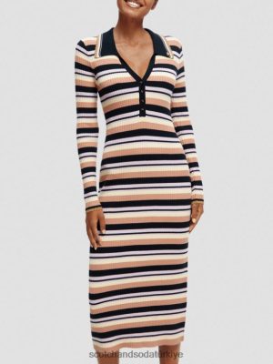 Scotch & Soda Türkiye | Scotch & Soda Uzun kollu kaburga örgü polo midi elbise kadınlar F4B4N14 donanma