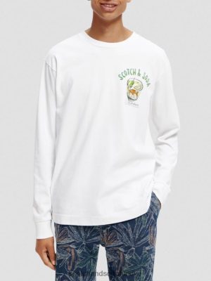 Scotch & Soda Türkiye | Scotch & Soda Uzun kollu sanat eseri organik pamuklu tişört erkekler F4B4N391 beyaz