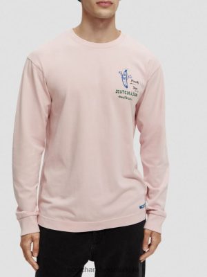 Scotch & Soda Türkiye | Scotch & Soda Uzun kollu sanat eseri organik pamuklu tişört erkekler F4B4N392 gül