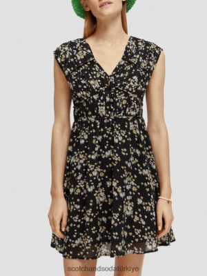 Scotch & Soda Türkiye | Scotch & Soda V yaka kolsuz mini elbise kadınlar F4B4N20 karahindiba siyahı