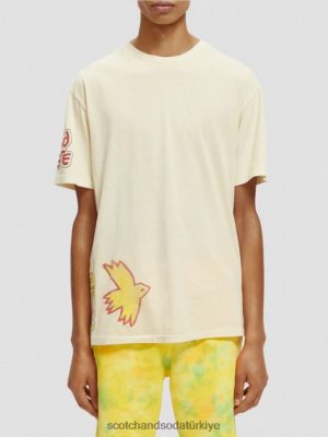 Scotch & Soda Türkiye | Scotch & Soda Yıkanmış sanat eseri tişört erkekler F4B4N446 Beyaz kapalı