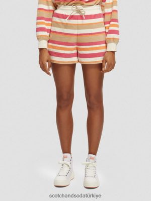 Scotch & Soda Türkiye | Scotch & Soda Yüksek katlı çizgili şort kadınlar F4B4N179 vanilya beyaz
