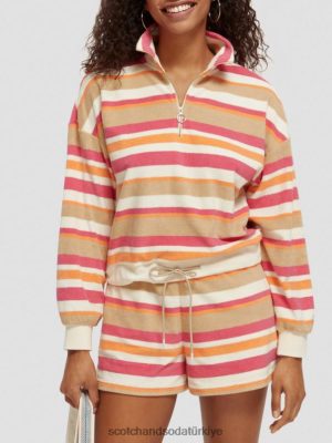 Scotch & Soda Türkiye | Scotch & Soda Yarım Zip Havlu Sweatshirt kadınlar F4B4N178 vanilya beyaz