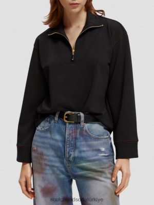 Scotch & Soda Türkiye | Scotch & Soda Yarım Zip Trompet ile Sweatshirt kadınlar F4B4N190 siyah