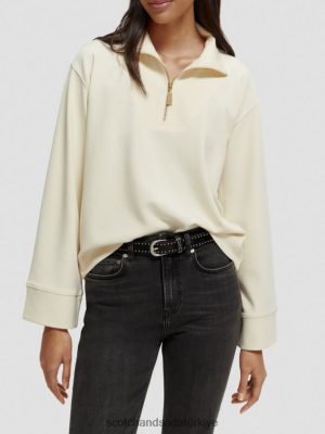 Scotch & Soda Türkiye | Scotch & Soda Yarım Zip Trompet ile Sweatshirt kadınlar F4B4N192 vanilya beyaz