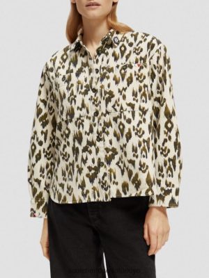 Scotch & Soda Türkiye | Scotch & Soda askeri gömlek kadınlar F4B4N47 fırçalanmış Ikat ordu yeşili